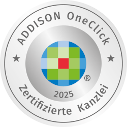 Siegel ADDISON OneClick zertifizierte Kanzlei 2023 s